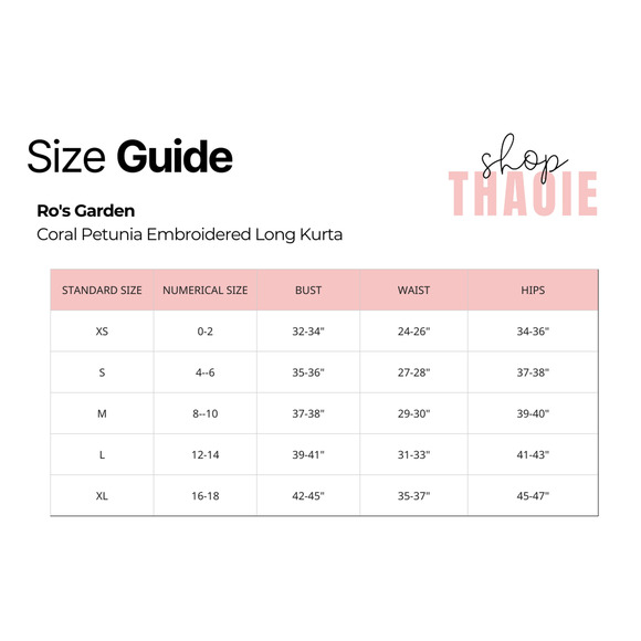 RO'S GARDEN Coral Petunia Embroidered Long Kurta Size XL NWT - Picture 3 of 8